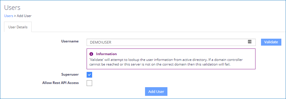 Add user Superuser screenshot