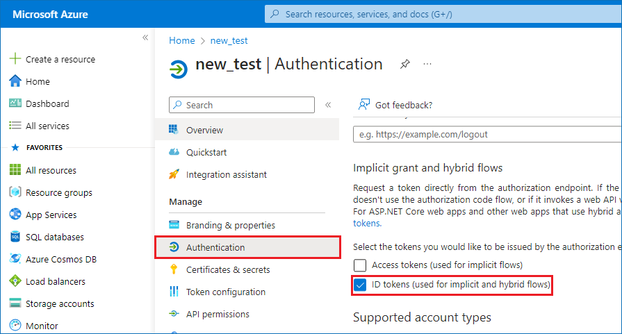 Authentication tab screenshot