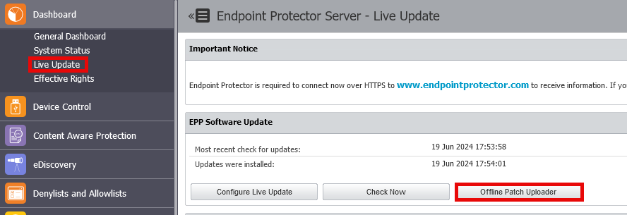 The button to activate offline patching