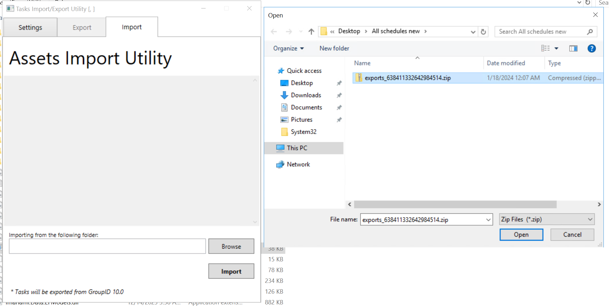 Import progress screen