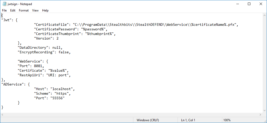 appsettings.json example