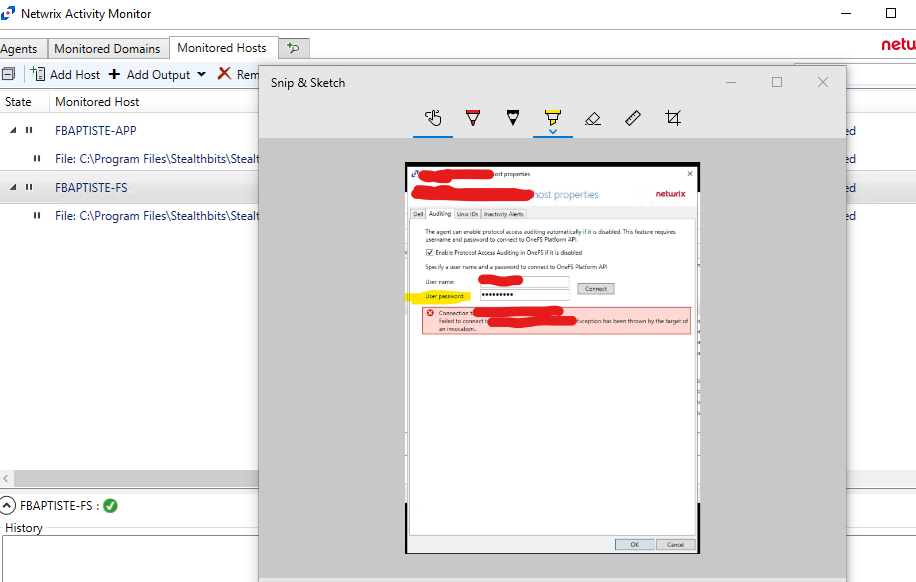Screenshot: Host settings Auditing tab