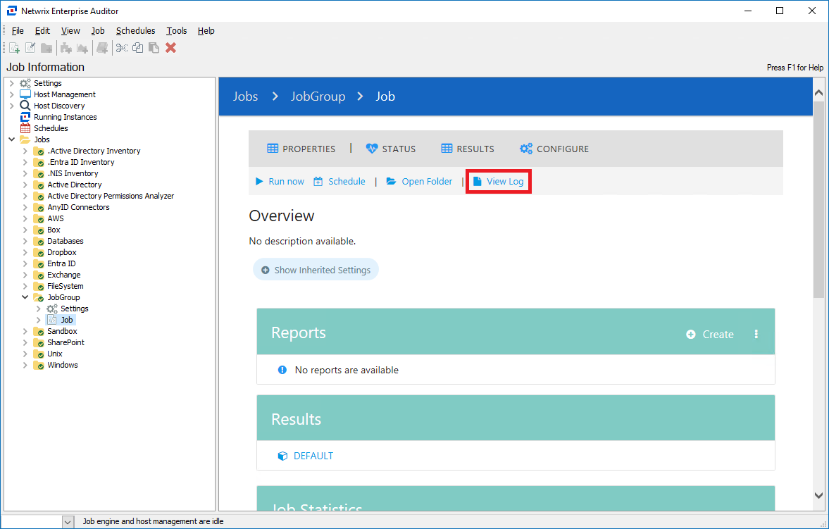 Job View Log screenshot