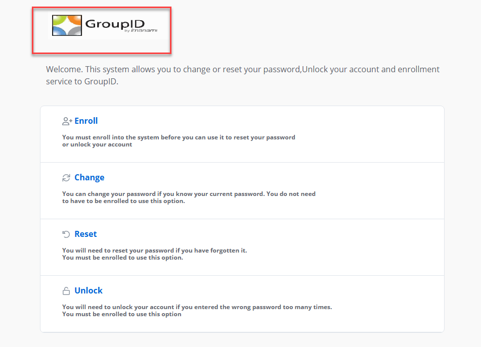 Password Center portal with updated logo