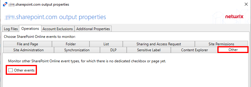SharePoint Online Other events option screenshot