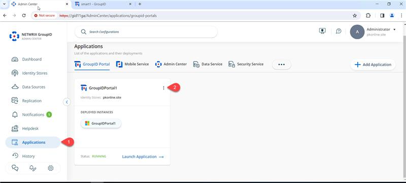 Applications page in Netwrix Directory Manager Admin Portal with edit option highlighted
