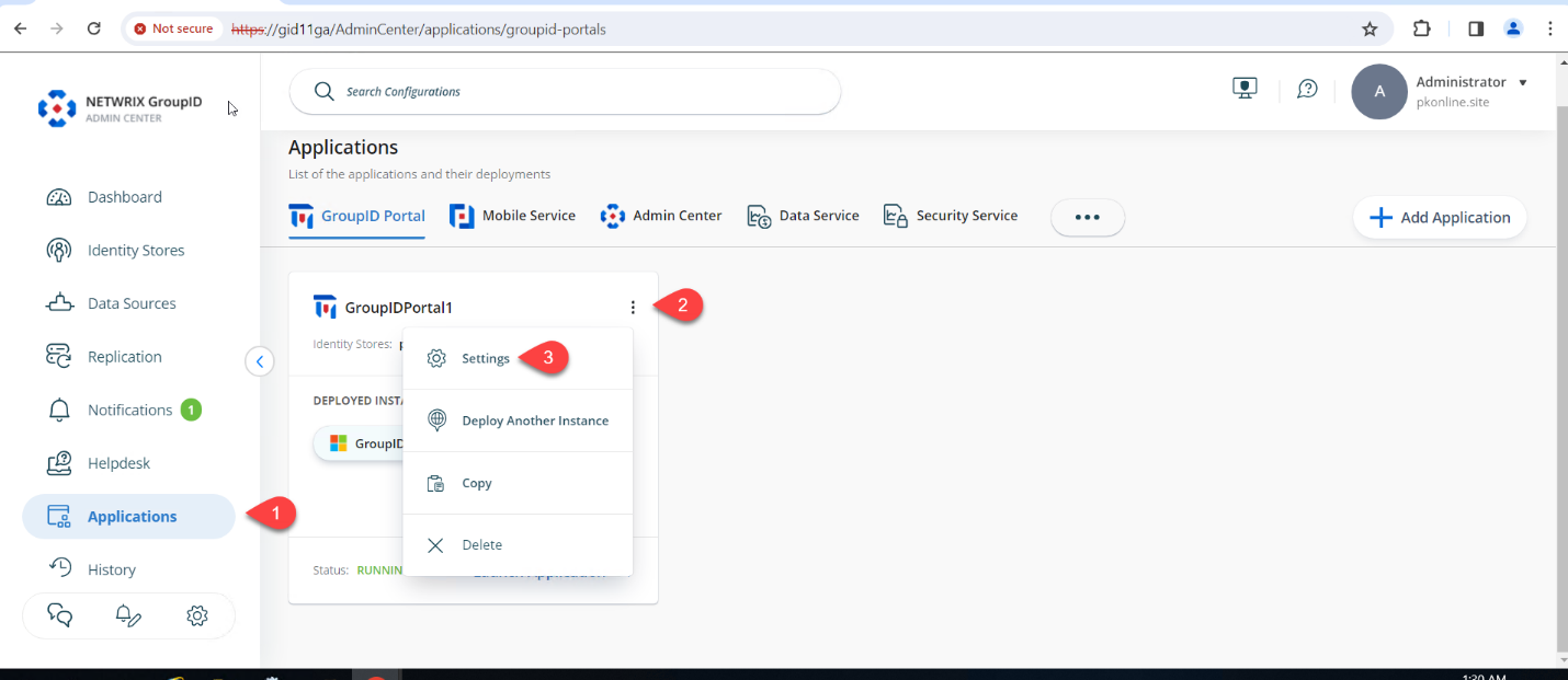 Settings option in Netwrix Directory Manager Admin Portal