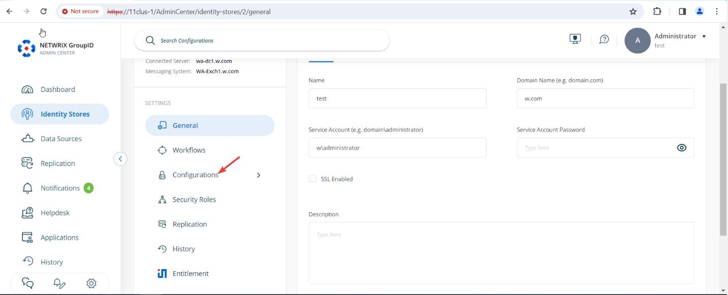 Configurations button in Directory Manager Admin Center