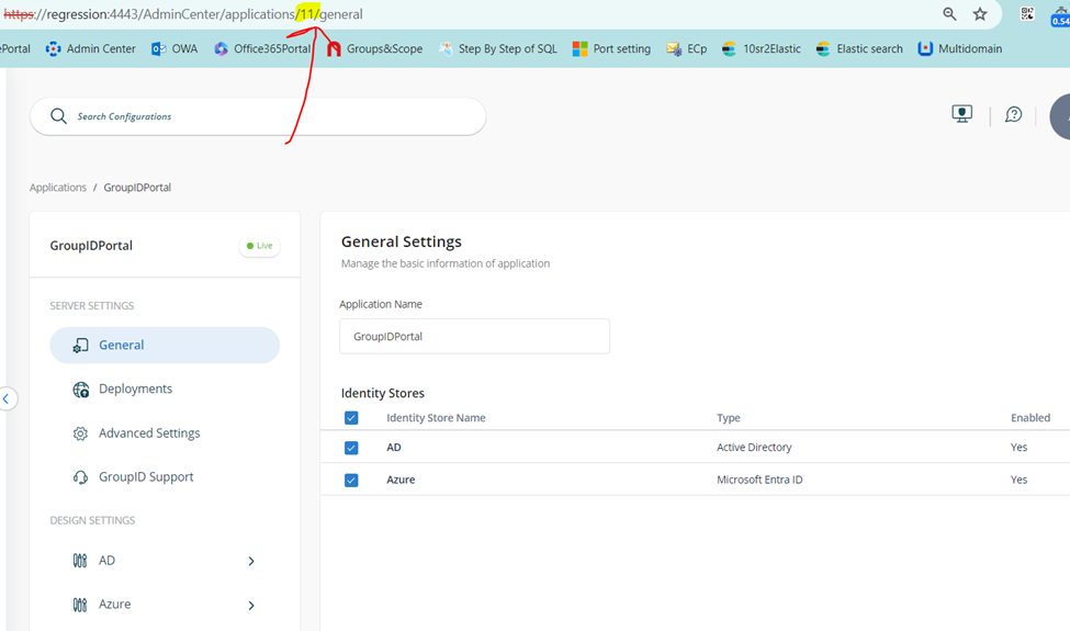 PortalDesigns table showing Client ID and Identity Store ID values