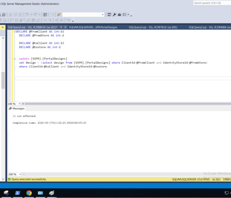 Screenshot of executed SQL query