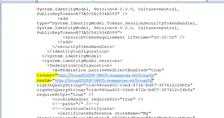 Issuer and Realm URL configuration screen