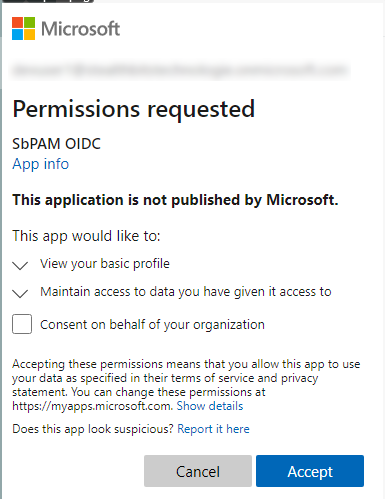 Microsoft Entra ID permissions consent dialog