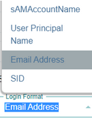 Login Format dropdown with Email Address selected