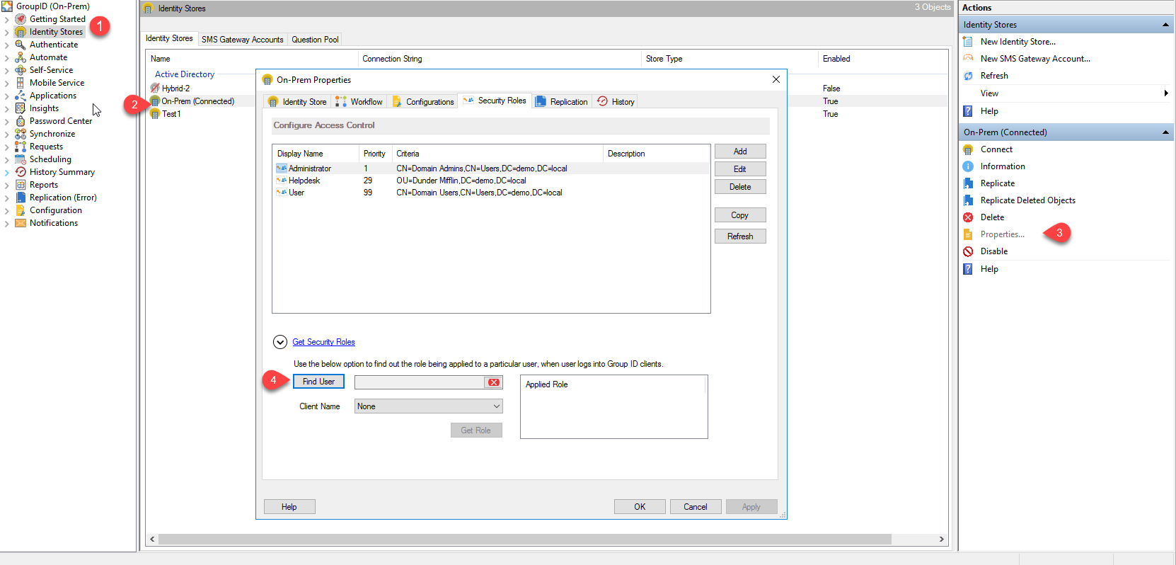 Security Roles tab in Identity Store properties