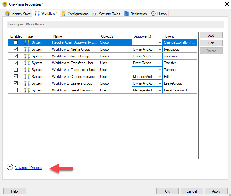 Workflows tab in Netwrix Directory Manager 10 Identity Properties