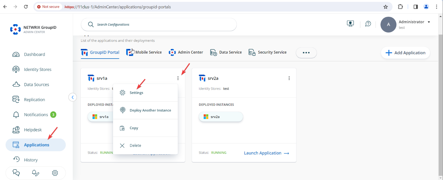 Accessing portal settings in Directory Manager Admin Center
