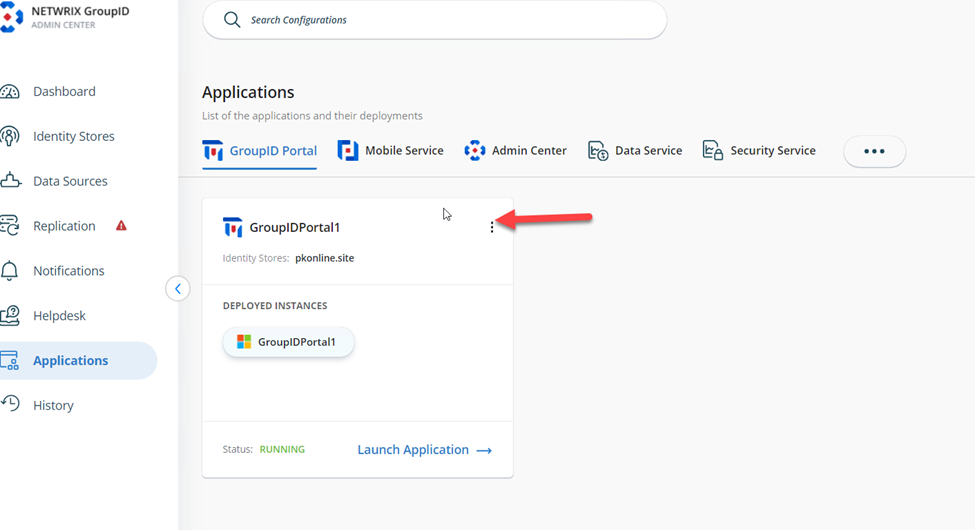 Open application settings in Directory Manager Admin Center