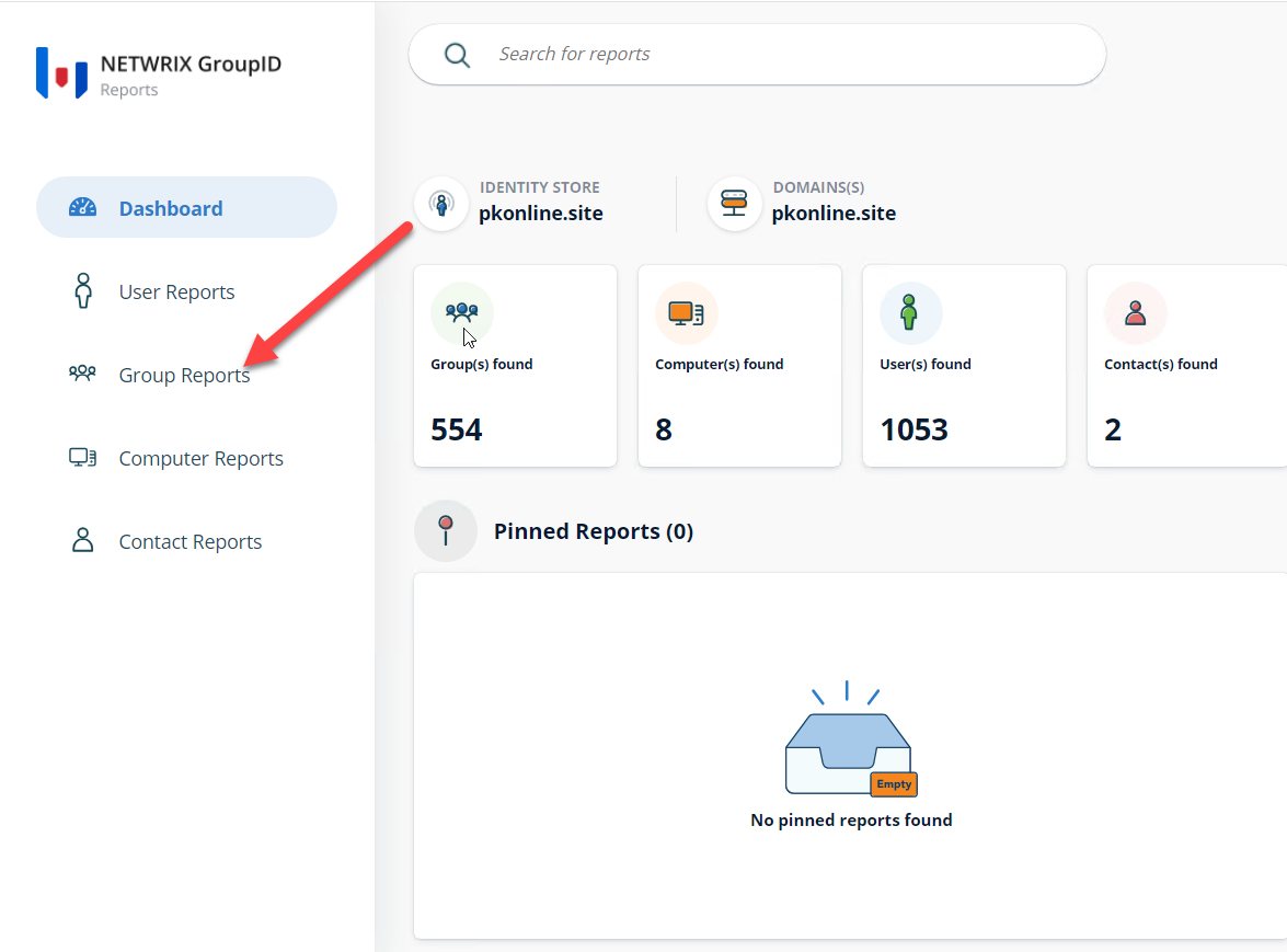 Group Reports tab selected in the Reports module