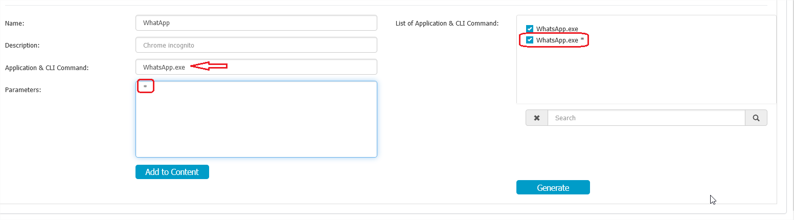 Applications Denylist configuration for WhatsApp.exe on Windows