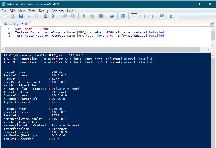 Test-NetConnection output image