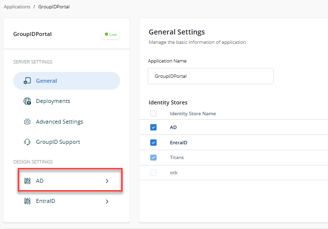 Identity Store selection screenshot