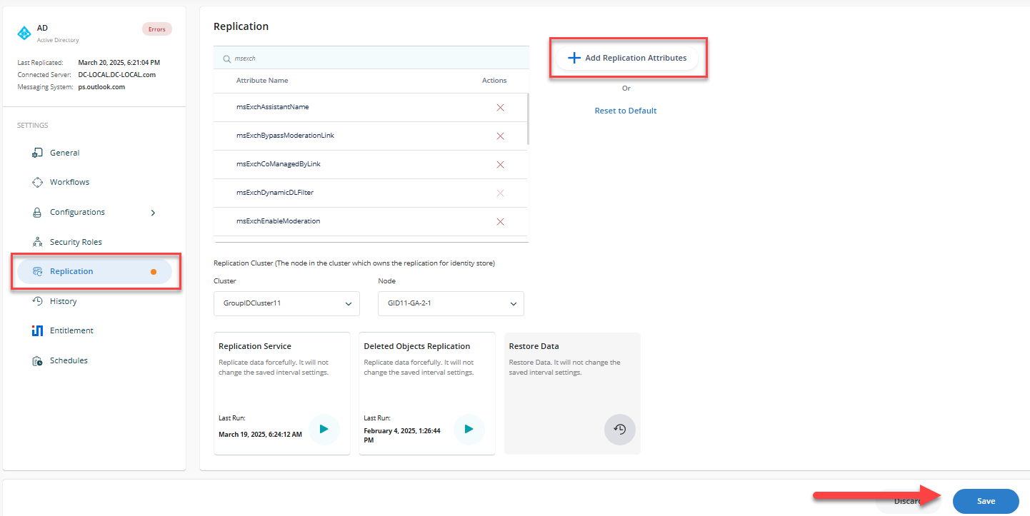Replication attribute screenshot