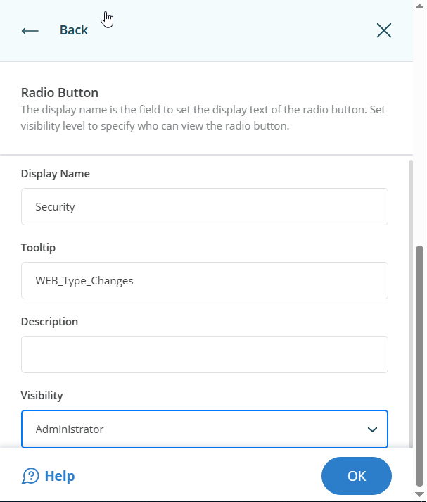 Edit Radio Display Type - Visibility Settings