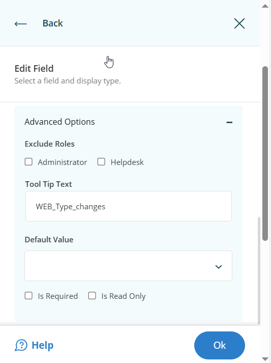 Edit Field - Advanced Options and Default Value