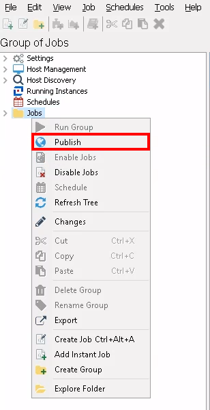 Publishing from a job group in Access Analyzer