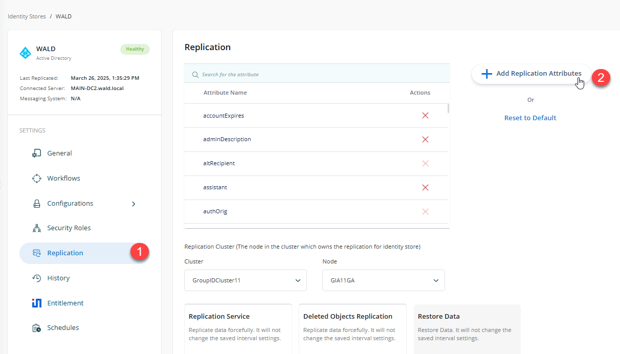 Add Replication Attributes in Replication Settings in Directory Manager 11