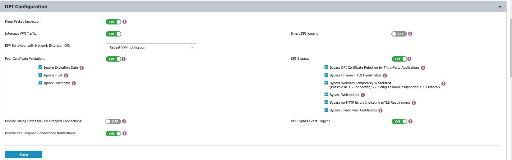 Deep Packet Inspection settings in Netwrix Endpoint Protector Server interface