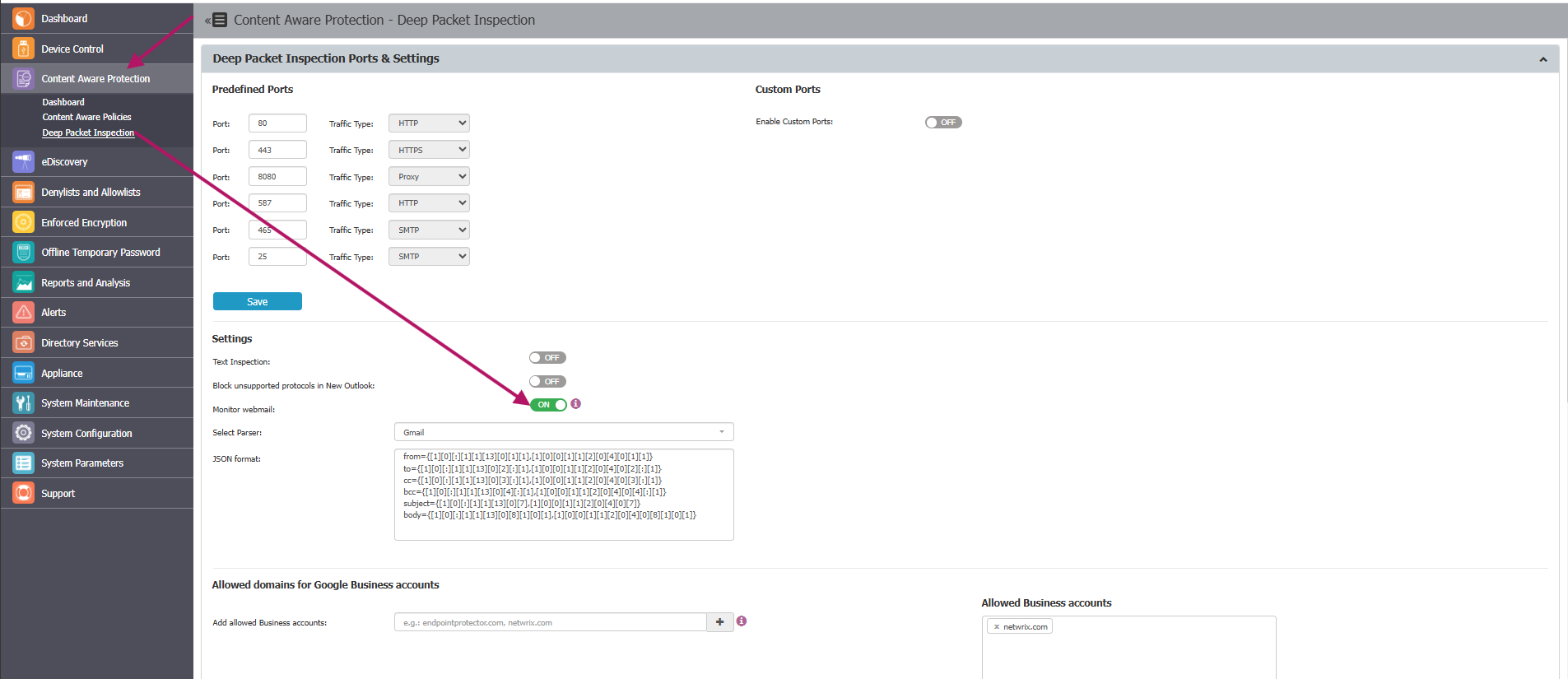 Creating a policy in Content Aware Protection