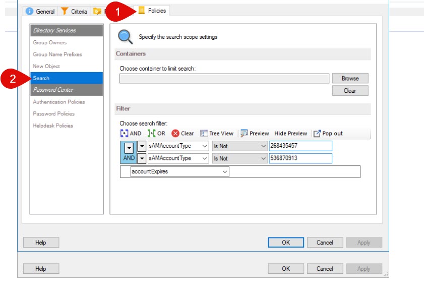 LDAP filter settings in Netwrix Directory Manager security role