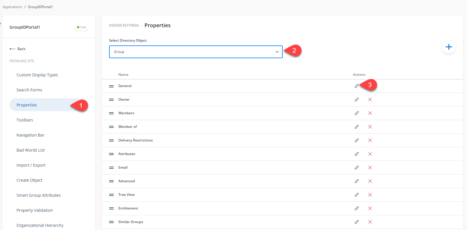 Editing group properties in Directory Manager