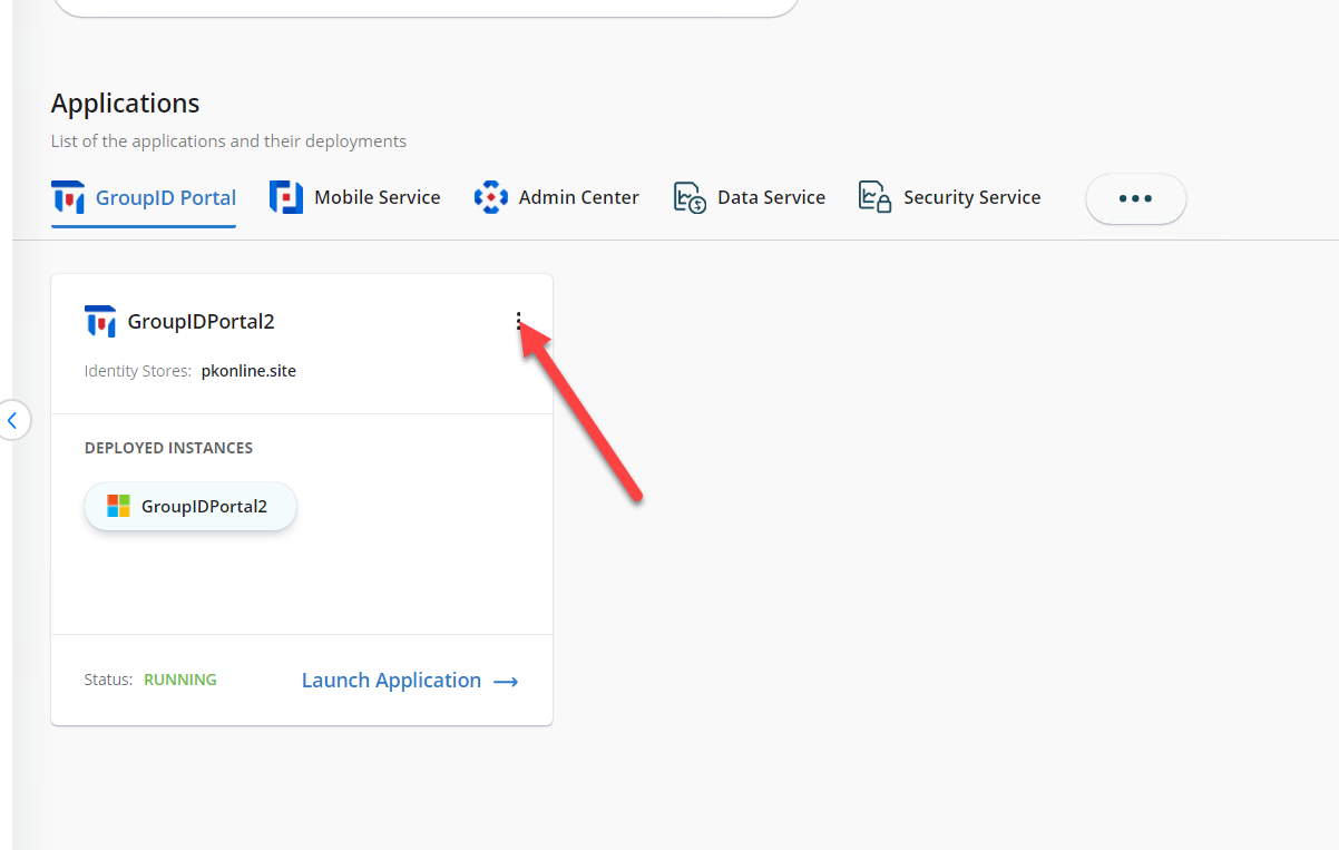 Admin portal navigation to application portal settings