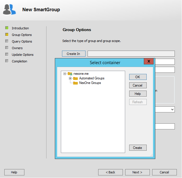 OU selection in Automate New Group wizard