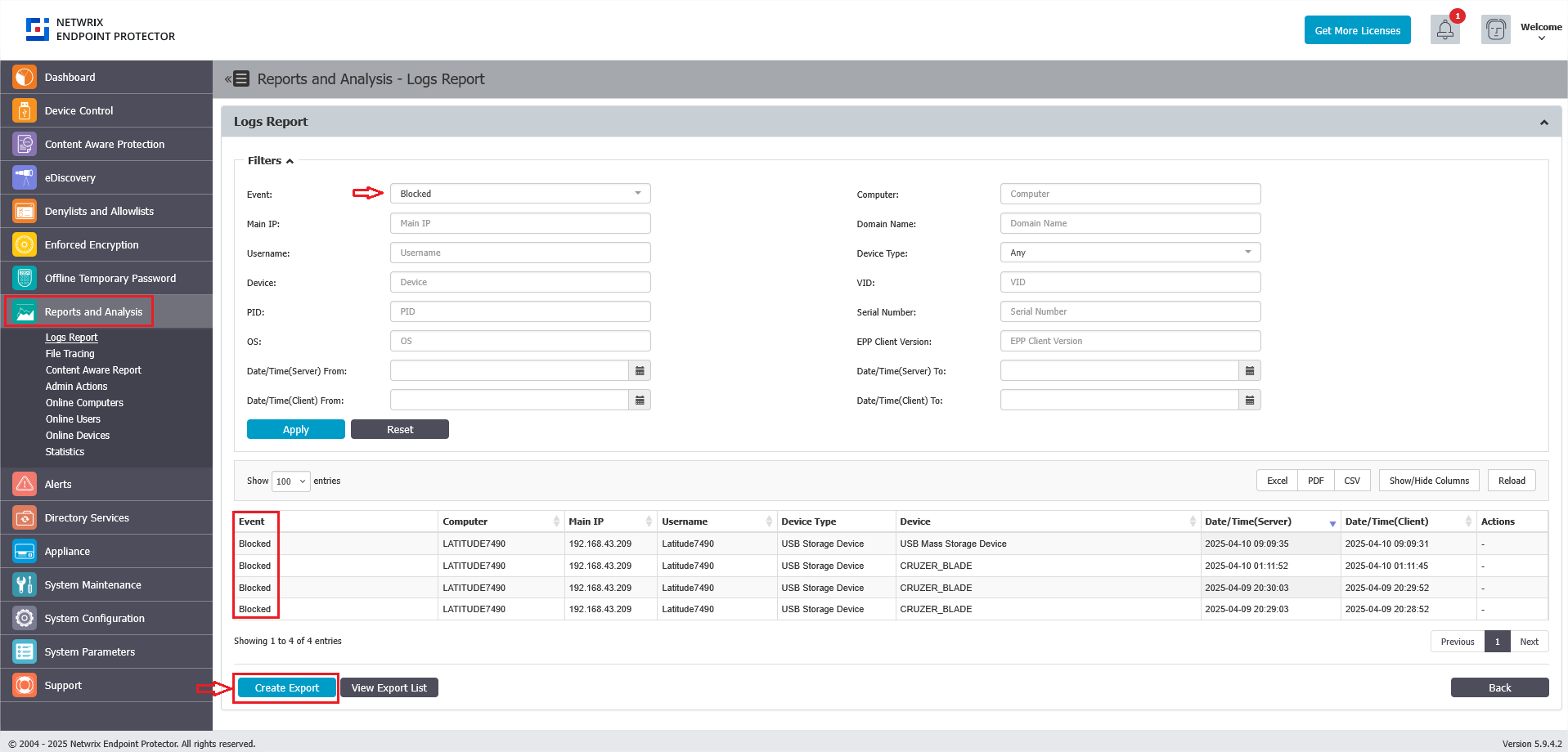 Applying filter for Blocked events in Reports and Analysis