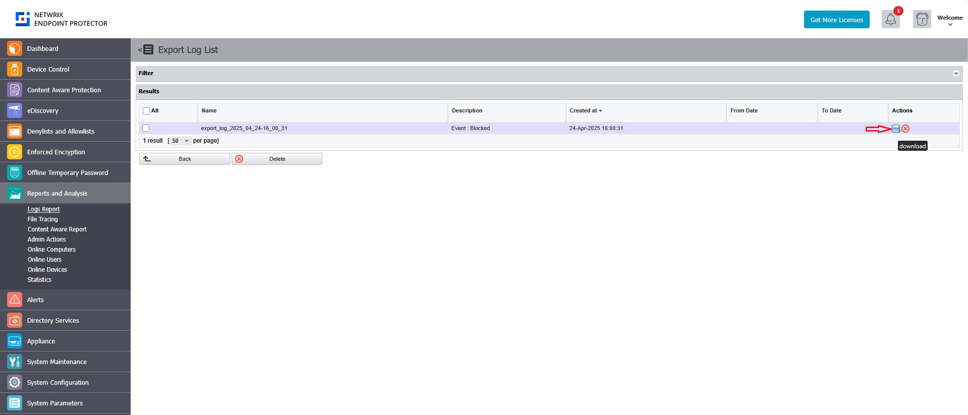 Example of exported event log file