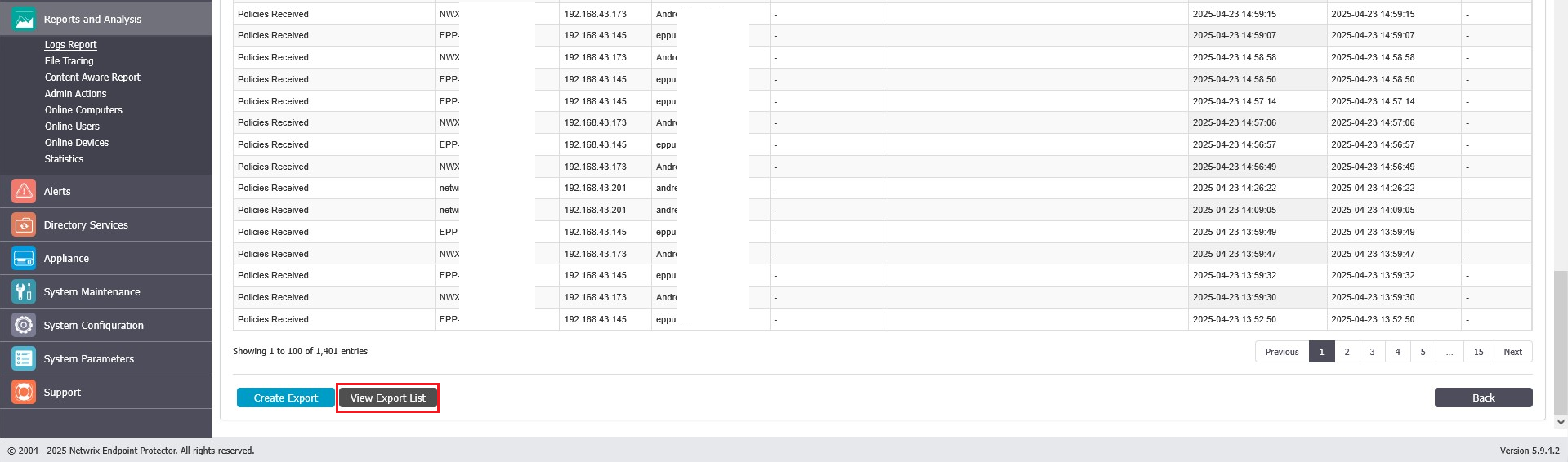 View Export List in Reports and Analysis
