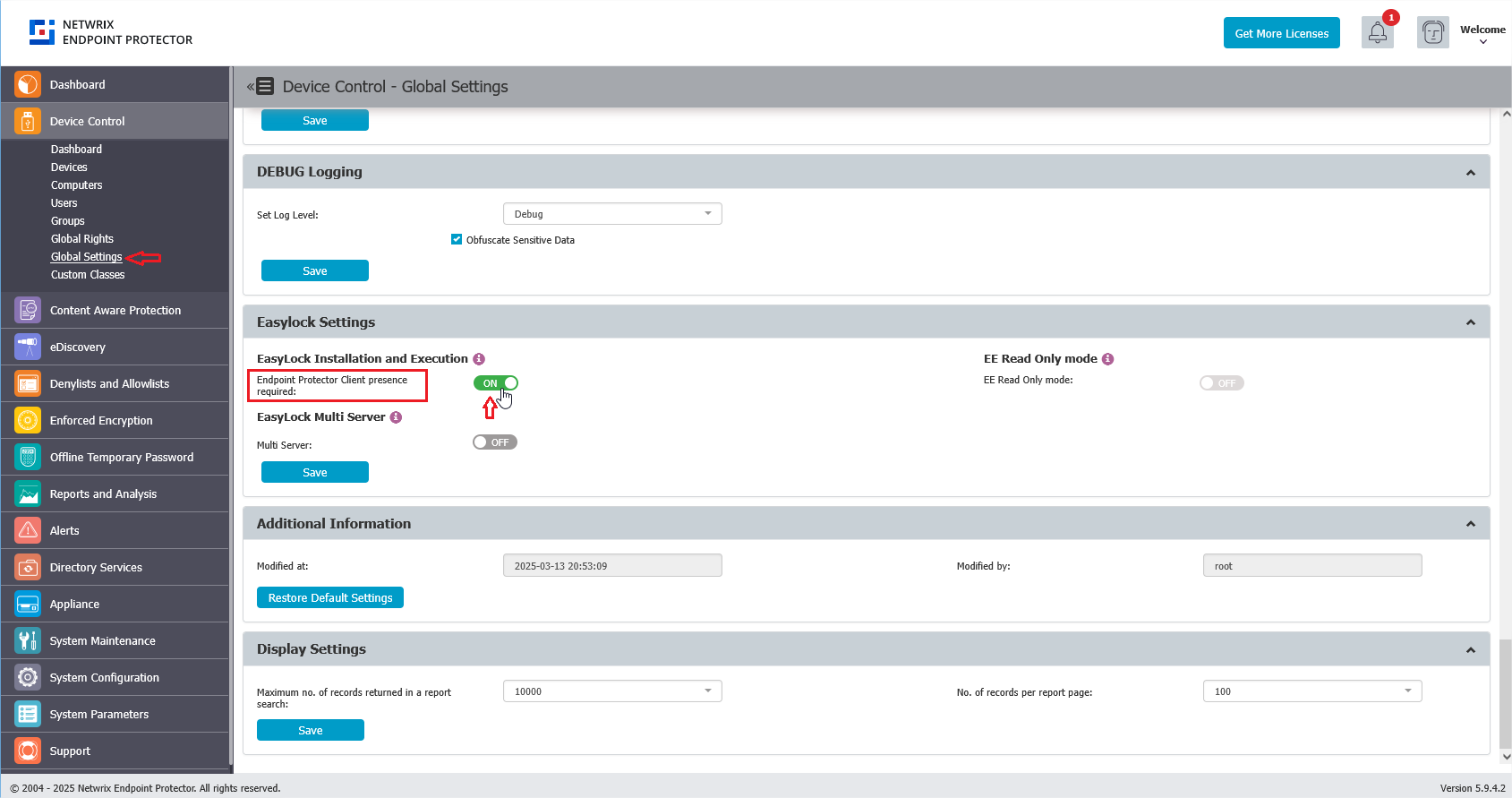 Endpoint Protector Client presence required setting in EasyLock Settings