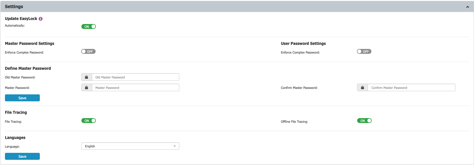 Enforced Encryption Settings section in Endpoint Protector