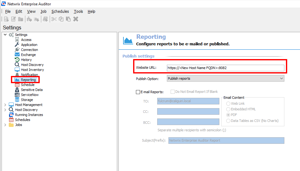 Reporting settings image