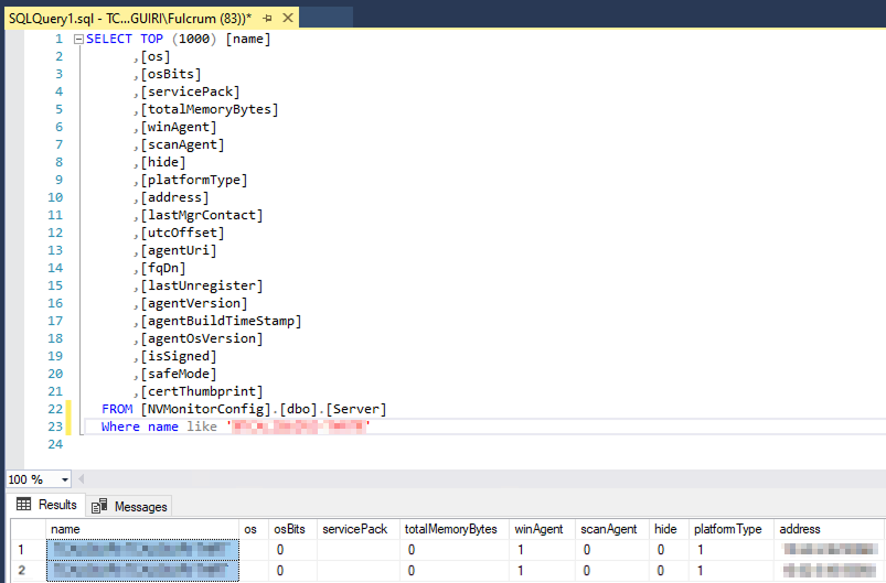 Query results in SSMS showing duplicate host entries in the Server table