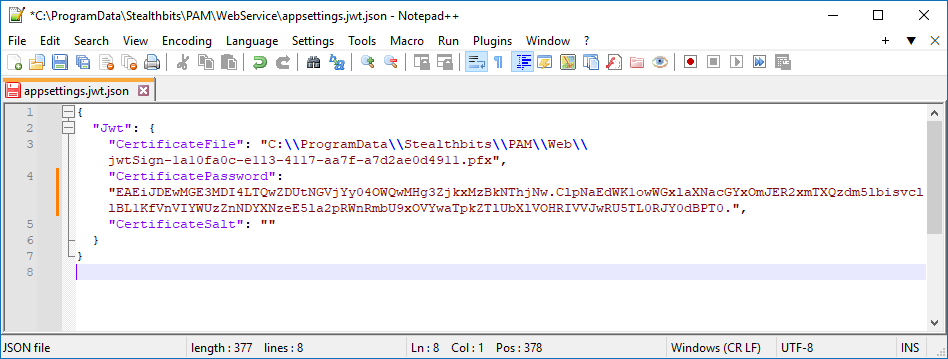 Example of Jwt node in appsettings.jwt.json file