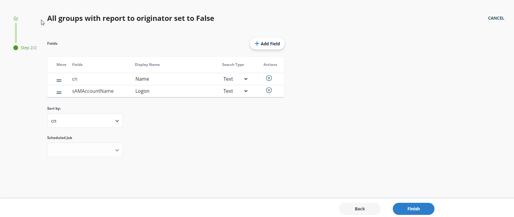 Fields section in Create Report wizard