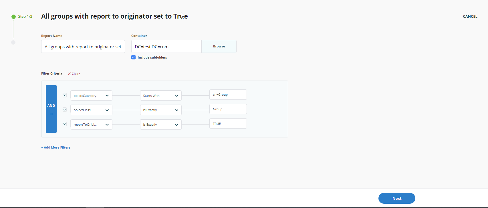 Create Report wizard for report to originator set to True