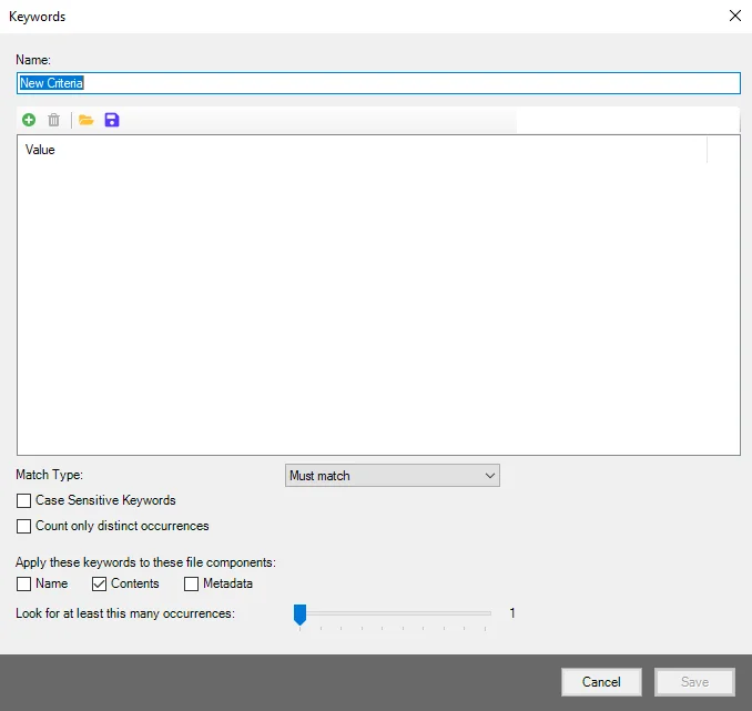 Keywords window