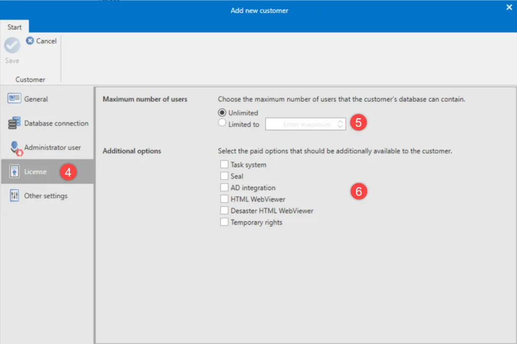 License settings new customer