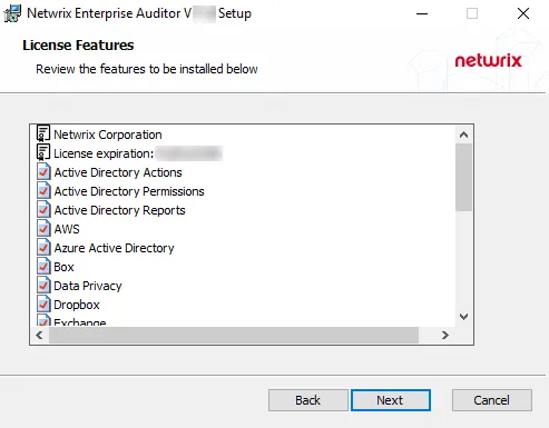 License Features page