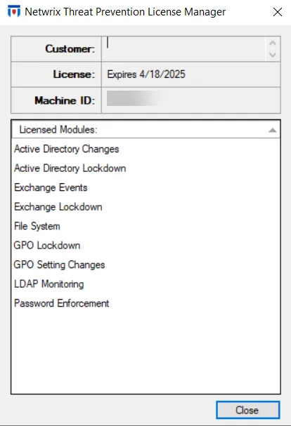 License Manager window